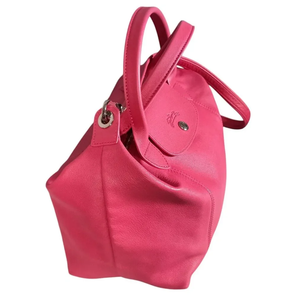 Longchamp Le Pliage Cuir 2-Way Leather Tote Shoulder Bag Pink - Picture 9 of 16